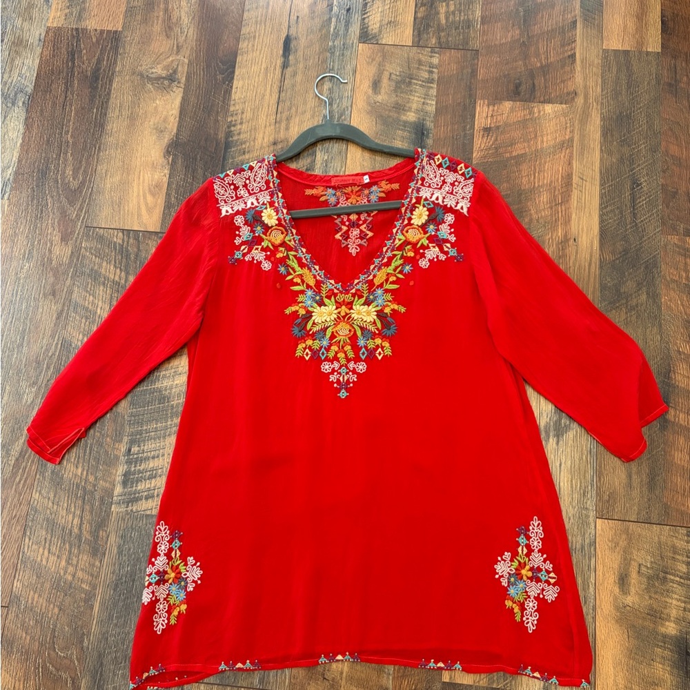 Johnny Was Vibrant Red Embroidered Tunic
